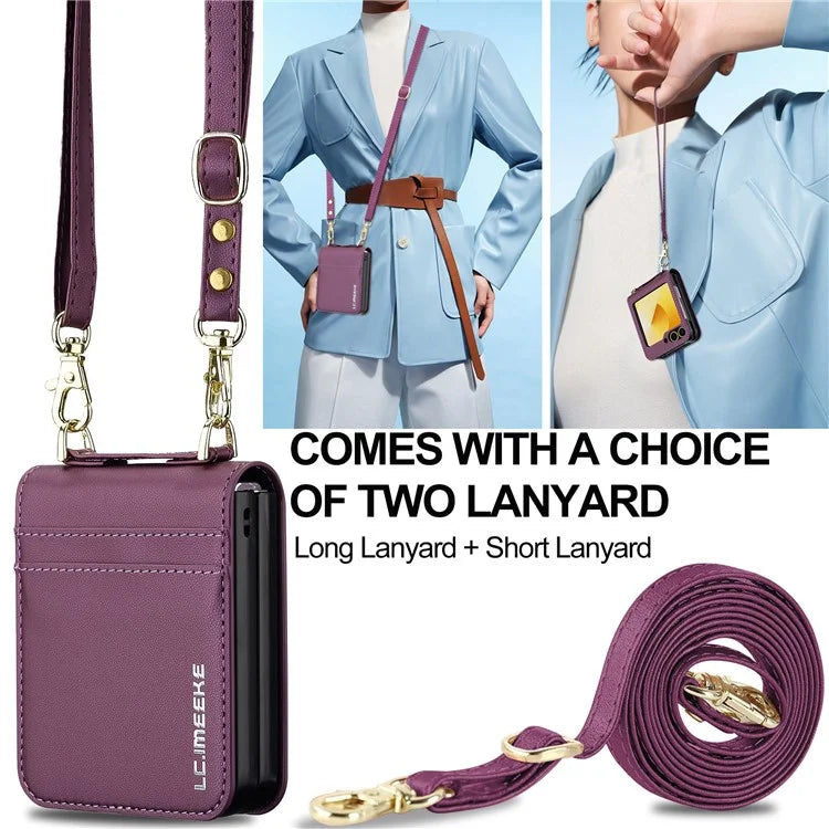 LC.IMEEKE for Samsung Galaxy Z Flip6 5G Case Leather+PC Phone Cover with Straps Card Slots