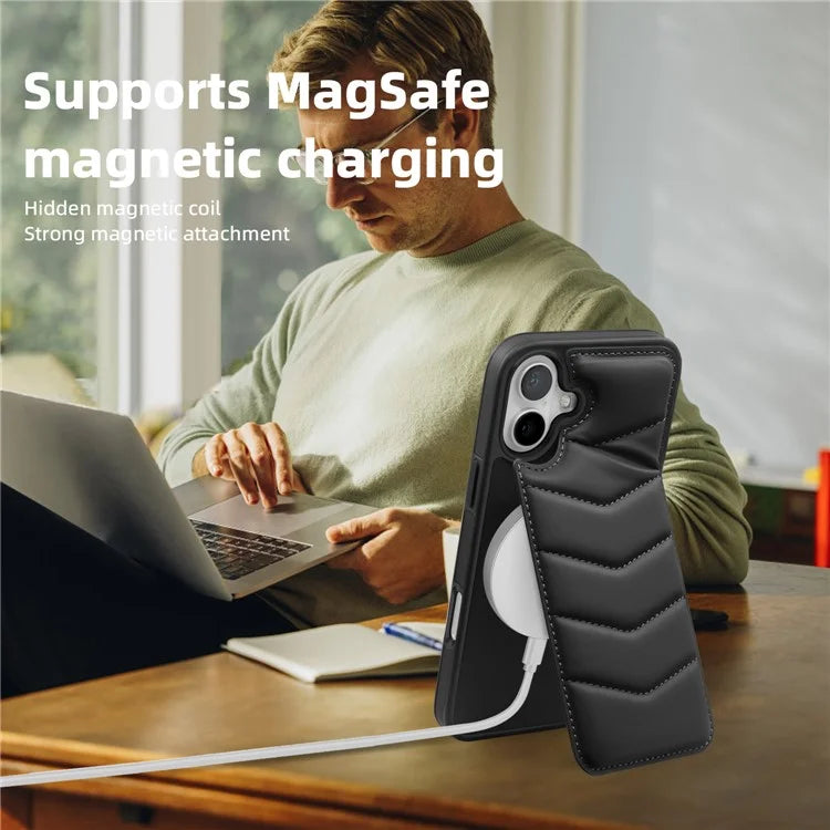 For iPhone 16 Case Compatible with MagSafe RFID Blocking Card Slot Leather Back Cover