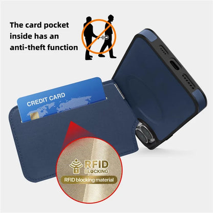 For iPhone 16 Case Compatible with MagSafe RFID Blocking Card Slot Leather Back Cover