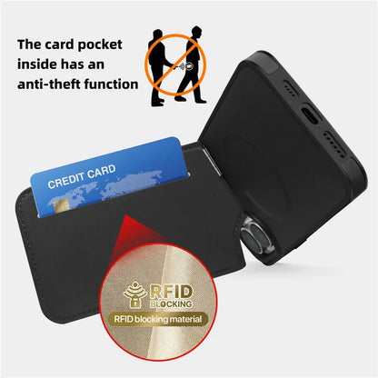 For iPhone 16 Plus Case Compatible with MagSafe RFID Blocking Card Slot Leather Back Cover