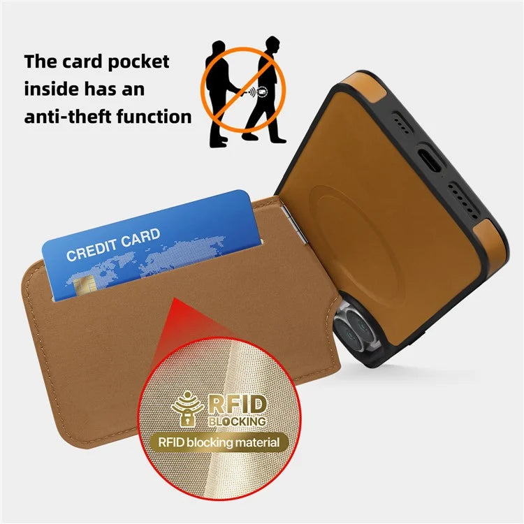 For iPhone 16 Plus Case Compatible with MagSafe RFID Blocking Card Slot Leather Back Cover