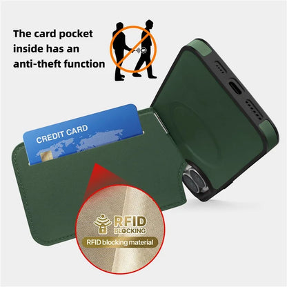 For iPhone 16 Plus Case Compatible with MagSafe RFID Blocking Card Slot Leather Back Cover