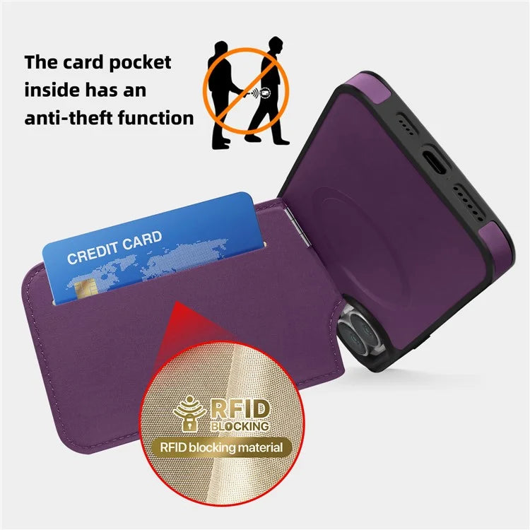 For iPhone 16 Plus Case Compatible with MagSafe RFID Blocking Card Slot Leather Back Cover