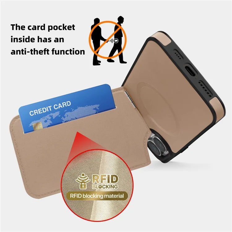 For iPhone 16 Plus Case Compatible with MagSafe RFID Blocking Card Slot Leather Back Cover