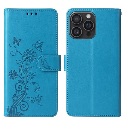 For iPhone 16 Pro Max Leather Case Butterfly Floral Imprint Wallet Stand Cover