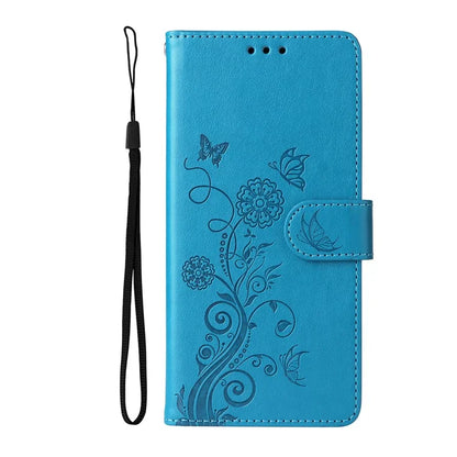 For iPhone 16 Pro Max Leather Case Butterfly Floral Imprint Wallet Stand Cover