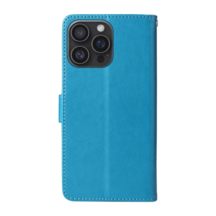 For iPhone 16 Pro Max Leather Case Butterfly Floral Imprint Wallet Stand Cover
