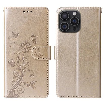 For iPhone 16 Pro Max Leather Case Butterfly Floral Imprint Wallet Stand Cover