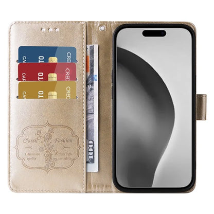 For iPhone 16 Pro Max Leather Case Butterfly Floral Imprint Wallet Stand Cover