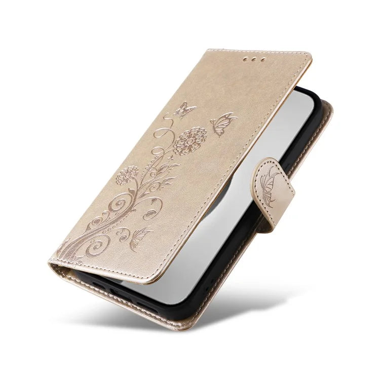 For iPhone 16 Pro Max Leather Case Butterfly Floral Imprint Wallet Stand Cover