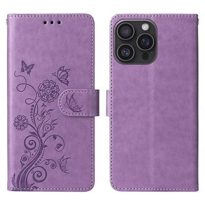 For iPhone 16 Pro Max Leather Case Butterfly Floral Imprint Wallet Stand Cover