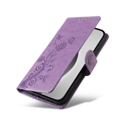 For iPhone 16 Pro Max Leather Case Butterfly Floral Imprint Wallet Stand Cover