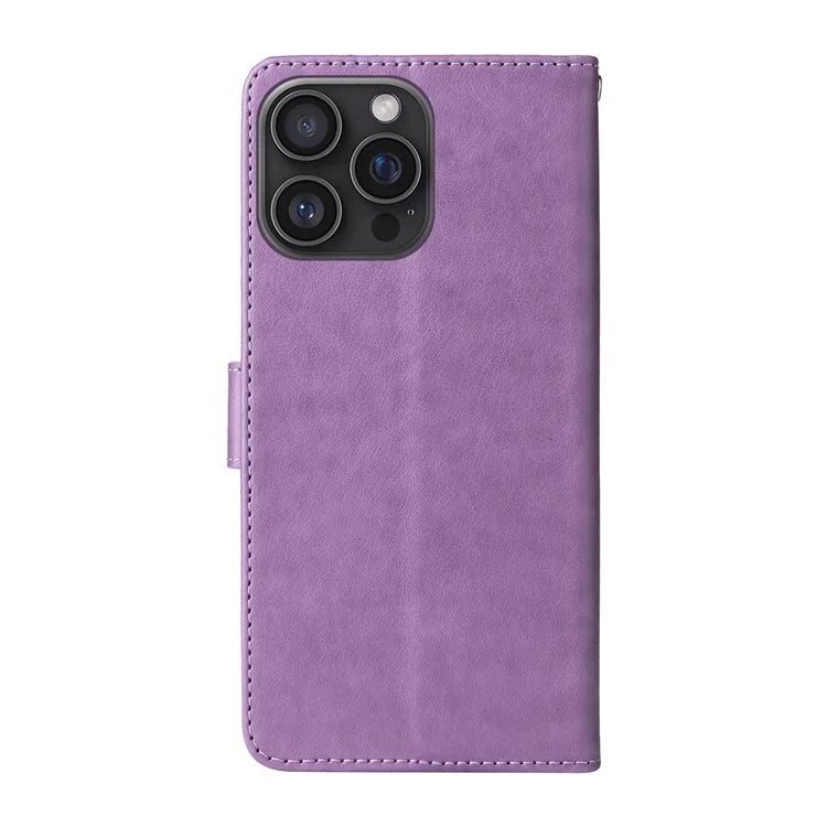 For iPhone 16 Pro Max Leather Case Butterfly Floral Imprint Wallet Stand Cover