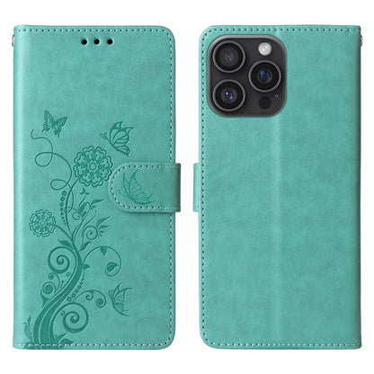For iPhone 16 Pro Max Leather Case Butterfly Floral Imprint Wallet Stand Cover