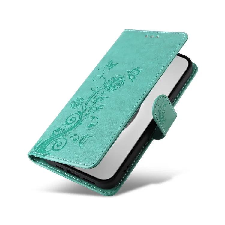 For iPhone 16 Pro Max Leather Case Butterfly Floral Imprint Wallet Stand Cover