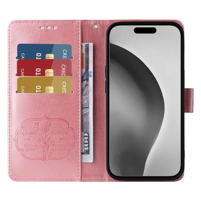 For iPhone 16 Pro Max Leather Case Butterfly Floral Imprint Wallet Stand Cover