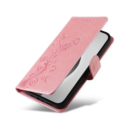 For iPhone 16 Pro Max Leather Case Butterfly Floral Imprint Wallet Stand Cover
