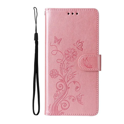 For iPhone 16 Pro Max Leather Case Butterfly Floral Imprint Wallet Stand Cover