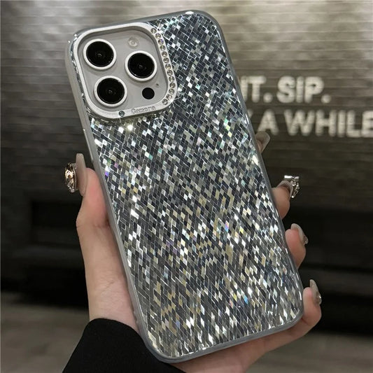For iPhone 16 Pro Max Case IMD Rhombus Sparkling PC+TPU Phone Cover