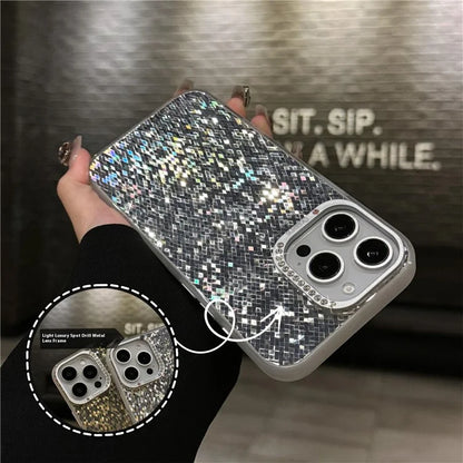 For iPhone 16 Pro Max Case IMD Rhombus Sparkling PC+TPU Phone Cover