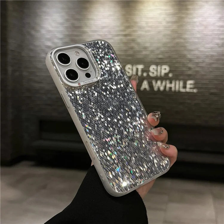 For iPhone 16 Pro Case IMD Rhombus Sparkling PC+TPU Phone Cover