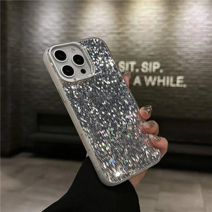 For iPhone 16 Pro Case IMD Rhombus Sparkling PC+TPU Phone Cover