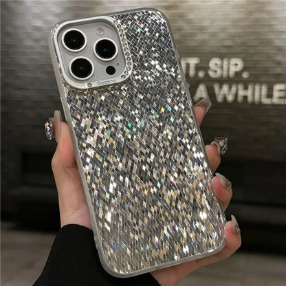 For iPhone 16 Pro Case IMD Rhombus Sparkling PC+TPU Phone Cover