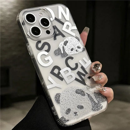 For iPhone 16 Pro Case IMD Panda PC+TPU Matte Texture Phone Cover