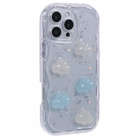 For iPhone 16 Pro Max Case Epoxy TPU 3D Pattern Anti-Fall Phone Cover - Cloud