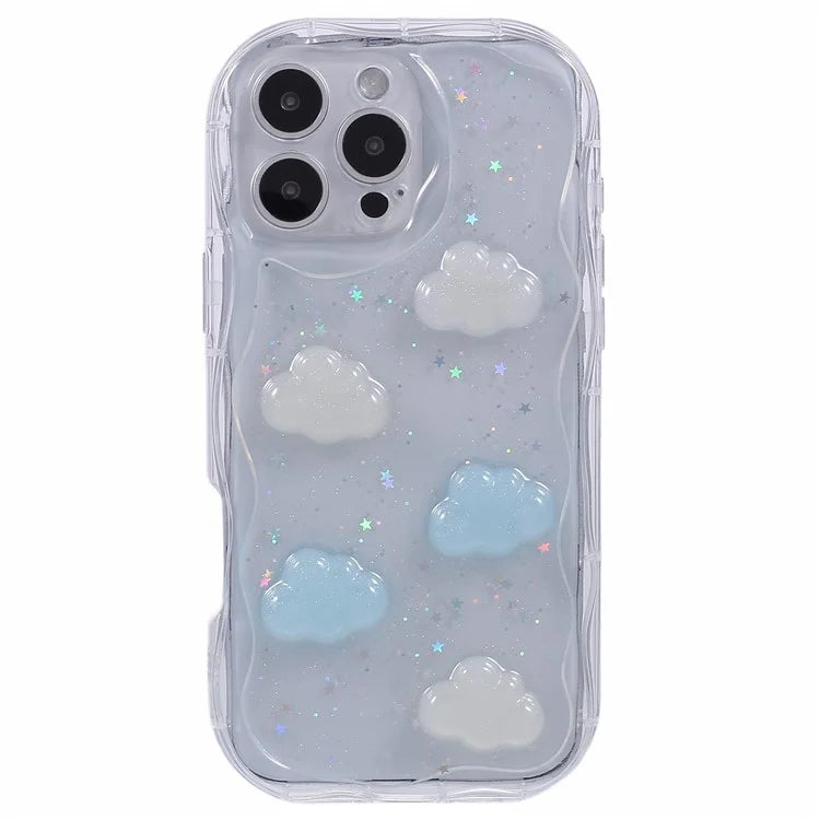 For iPhone 16 Pro Max Case Epoxy TPU 3D Pattern Anti-Fall Phone Cover - Cloud