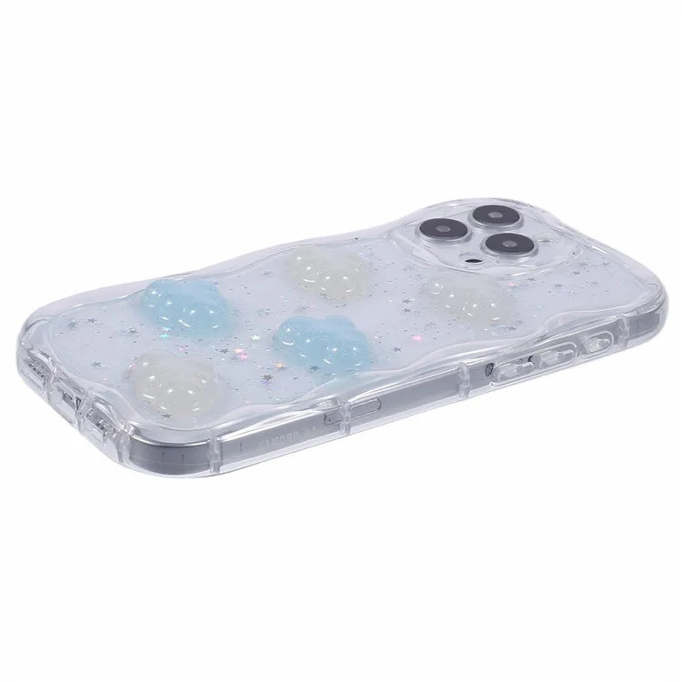 For iPhone 16 Pro Max Case Epoxy TPU 3D Pattern Anti-Fall Phone Cover - Cloud