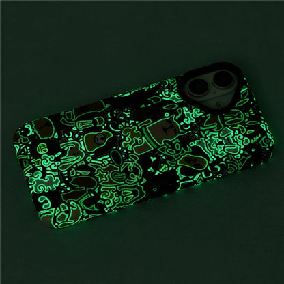 ARU For iPhone 16 Plus Case Cartoon Pattern PC+TPU Noctilucent Phone Cover