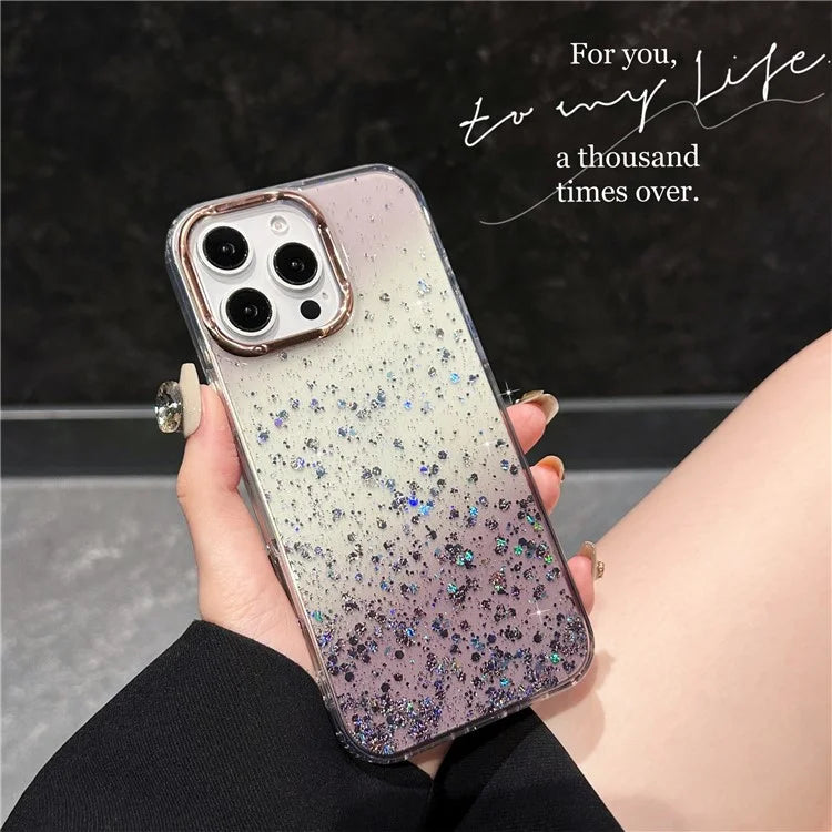 For iPhone 16 Pro Case IMD Bling Glitter PC+TPU Protective Cover