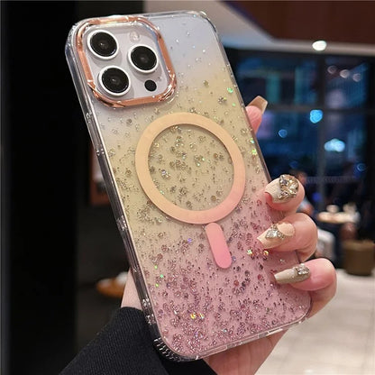 For iPhone 16 Pro Case Compatible with MagSafe IMD Bling Glitter PC+TPU Back Cover