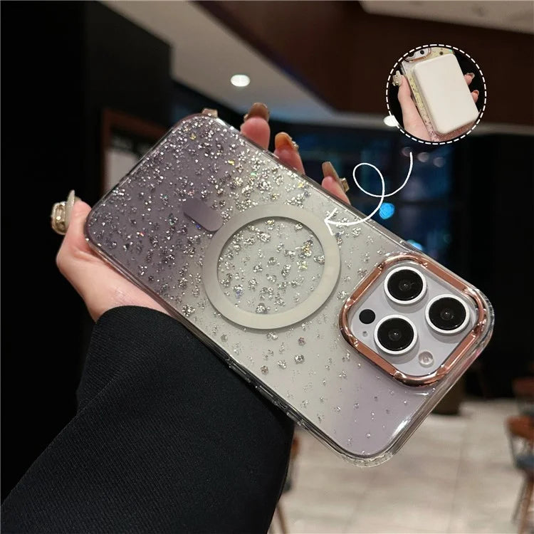 For iPhone 16 Pro Case Compatible with MagSafe IMD Bling Glitter PC+TPU Back Cover