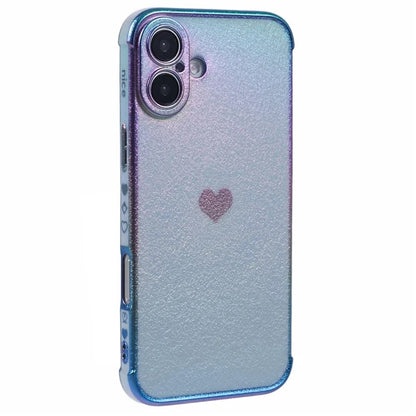 For iPhone 16 Case TPU Heart Pattern Iridescent Gradient Phone Cover