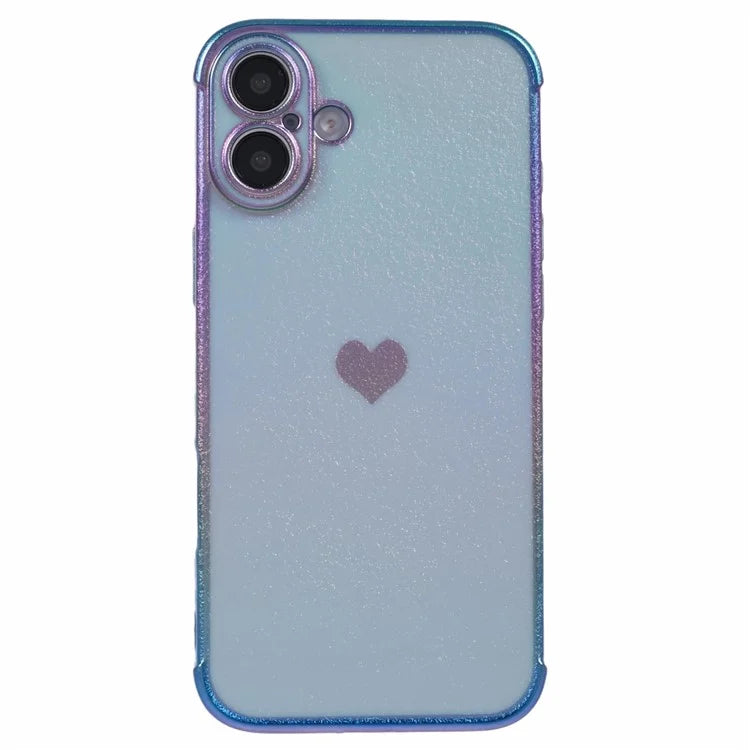 For iPhone 16 Case TPU Heart Pattern Iridescent Gradient Phone Cover