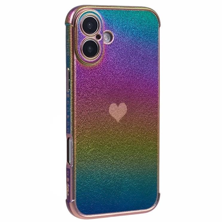 For iPhone 16 Case TPU Heart Pattern Iridescent Gradient Phone Cover