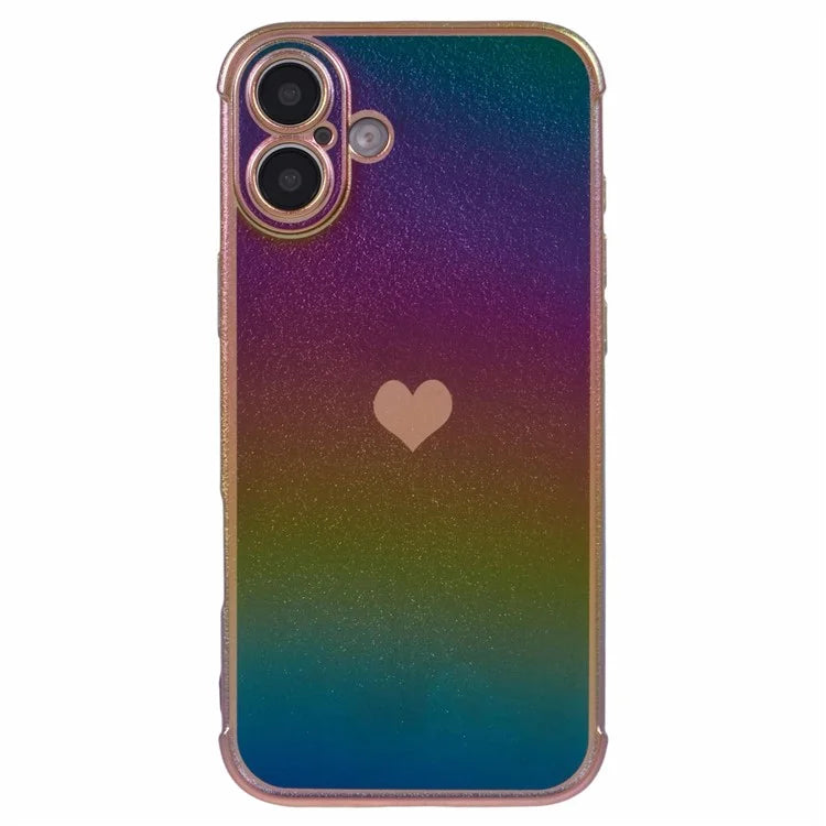 For iPhone 16 Case TPU Heart Pattern Iridescent Gradient Phone Cover