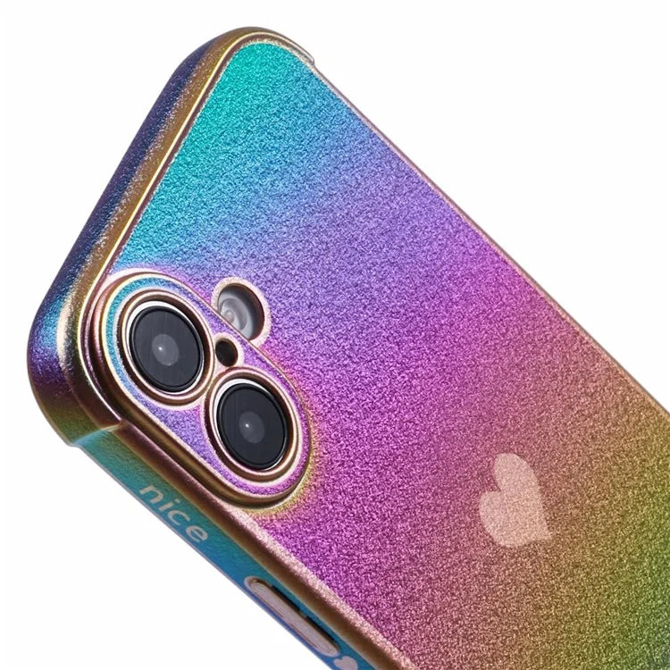 For iPhone 16 Case TPU Heart Pattern Iridescent Gradient Phone Cover