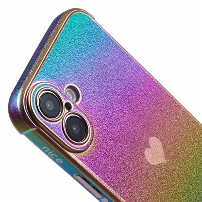For iPhone 16 Case TPU Heart Pattern Iridescent Gradient Phone Cover