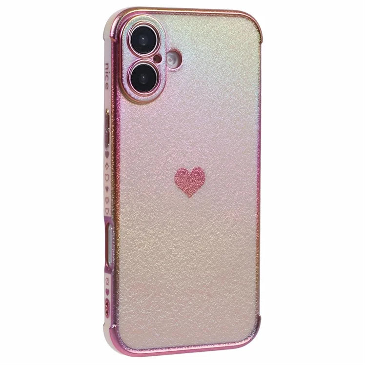 For iPhone 16 Case TPU Heart Pattern Iridescent Gradient Phone Cover