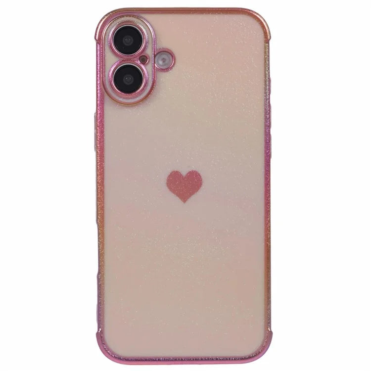 For iPhone 16 Case TPU Heart Pattern Iridescent Gradient Phone Cover