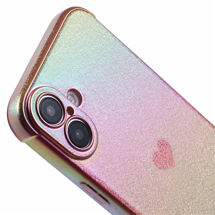 For iPhone 16 Case TPU Heart Pattern Iridescent Gradient Phone Cover