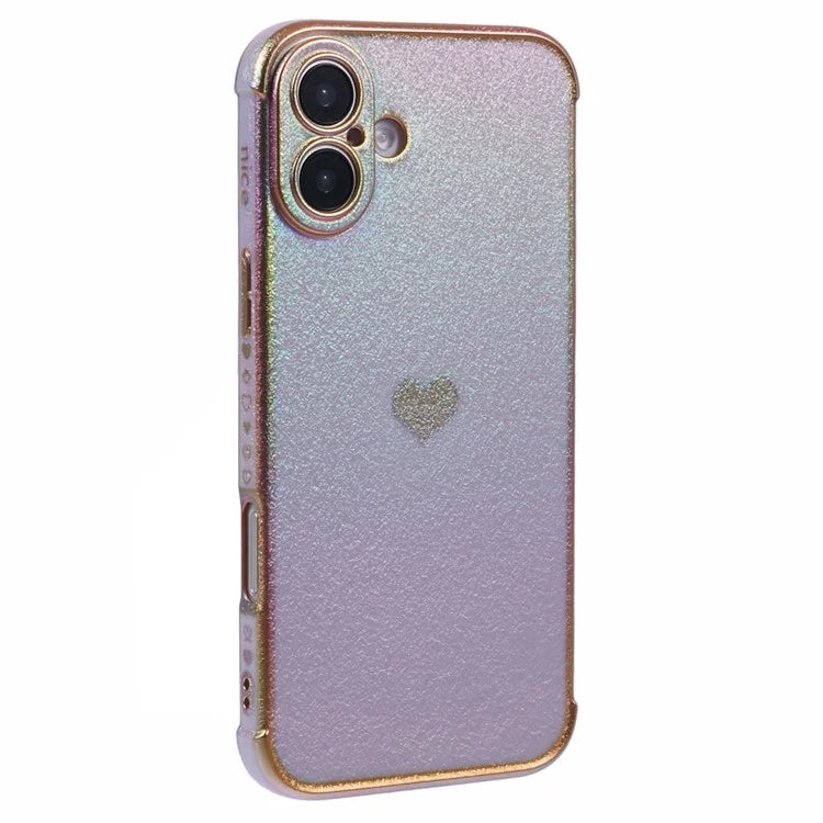 For iPhone 16 Case TPU Heart Pattern Iridescent Gradient Phone Cover