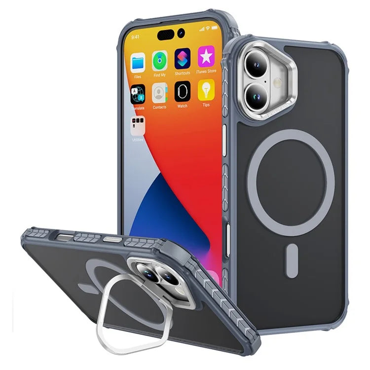 For iPhone 16 Plus Case with Lens Kickstand Matte Back Cover Compatible with MagSafe
