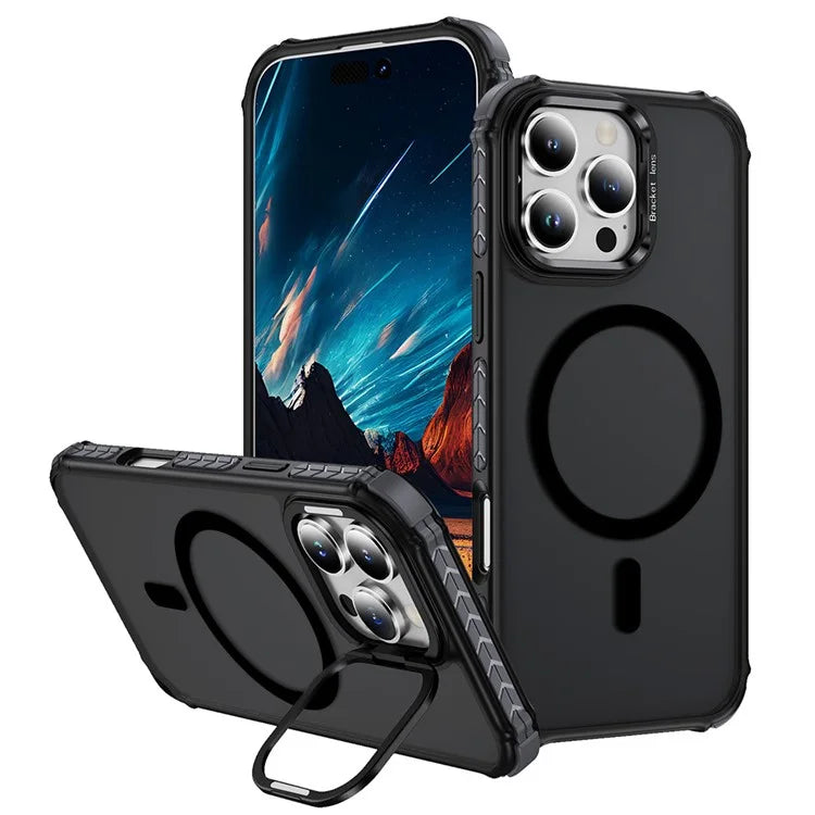 For iPhone 16 Pro Max Case with Lens Kickstand Matte Back Cover Compatible with MagSafe