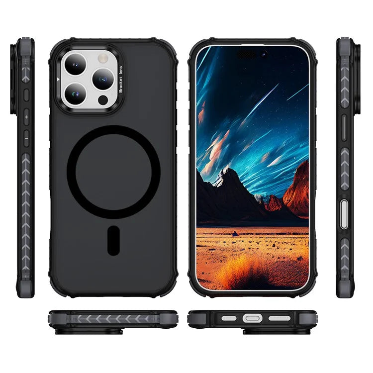 For iPhone 16 Pro Max Case with Lens Kickstand Matte Back Cover Compatible with MagSafe