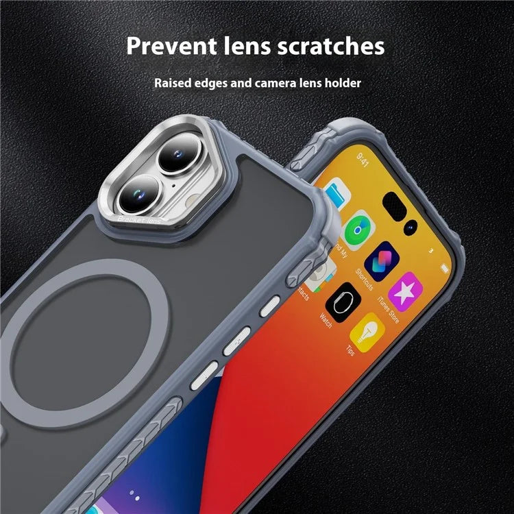 For iPhone 16 Case with Lens Kickstand Matte Back Cover Compatible with MagSafe