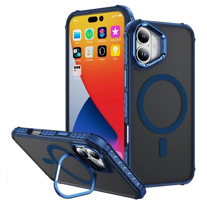 For iPhone 16 Case with Lens Kickstand Matte Back Cover Compatible with MagSafe